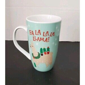 Fa La La La Llama Holiday Mug Presents Christmas Trees Snowflakes Snowman Tall